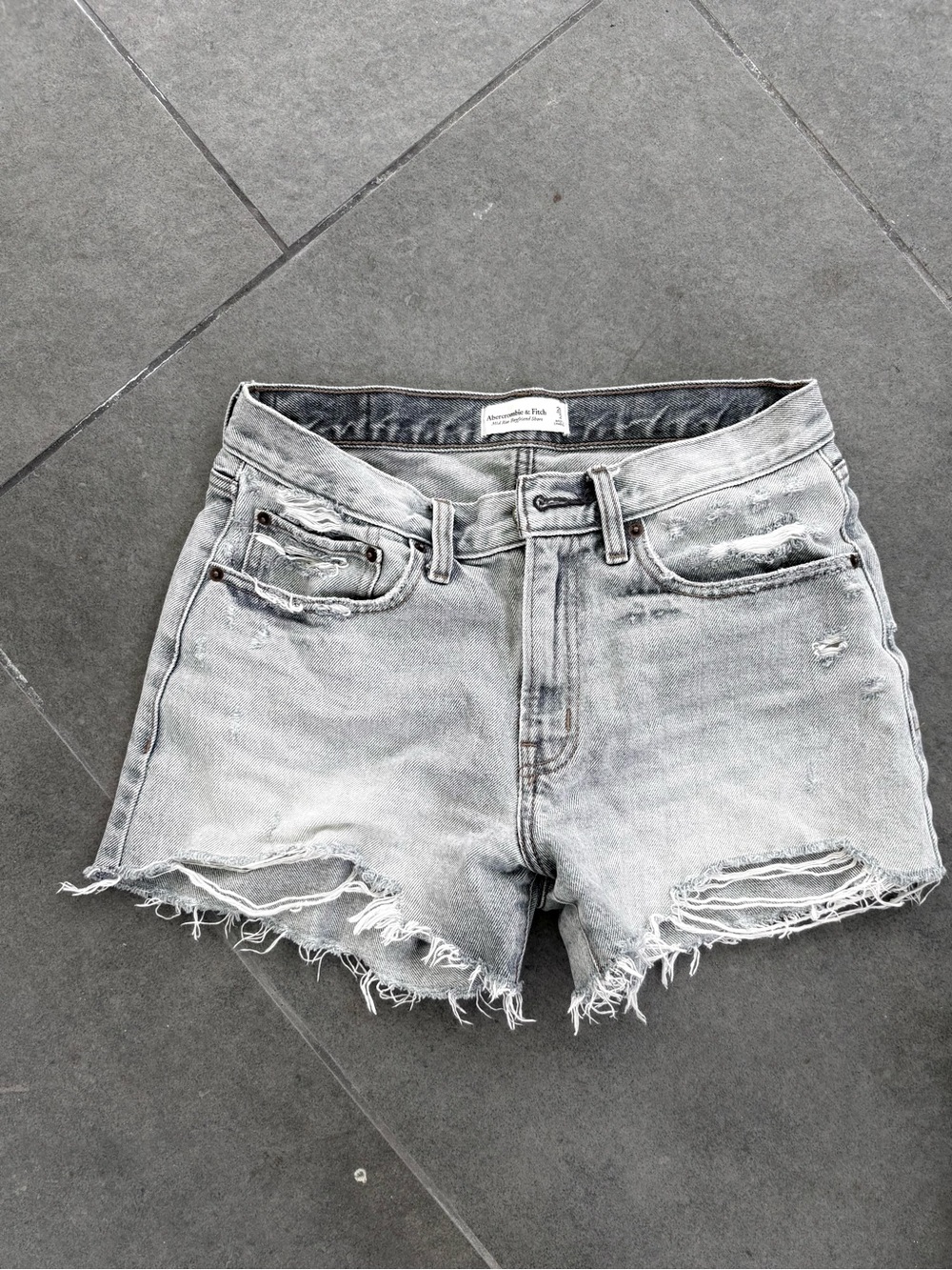 Abercrombie & Fitch Light Gray Distressed Denim Cutoff Shorts